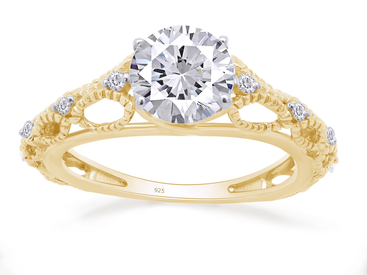 Twisted Solitaire Engagement Ring In 14K Yellow Gold Over Sterling Silver A614