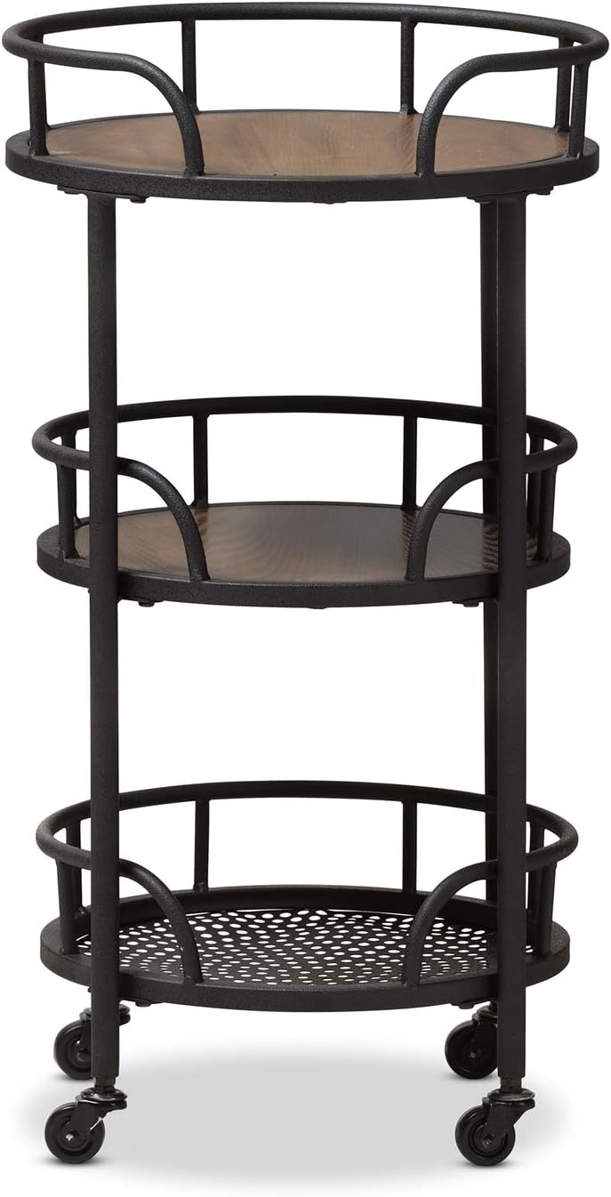 Rustic Industrial Metal and Wood Mobile Serving Cart O591362