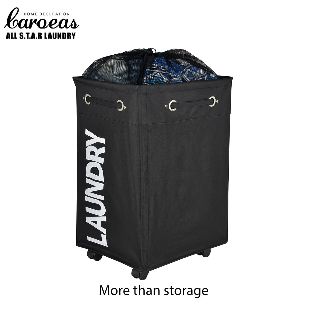 24" Wheeled Laundry Hamper Light Blue with Cotton Laundry Bag W1267