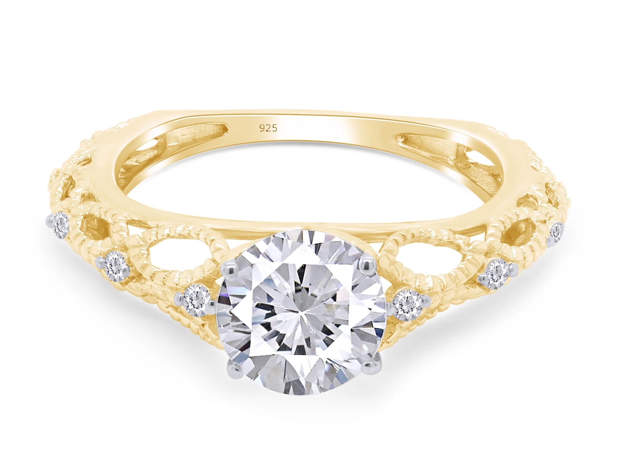 Twisted Solitaire Engagement Ring In 14K Yellow Gold Over Sterling Silver A614