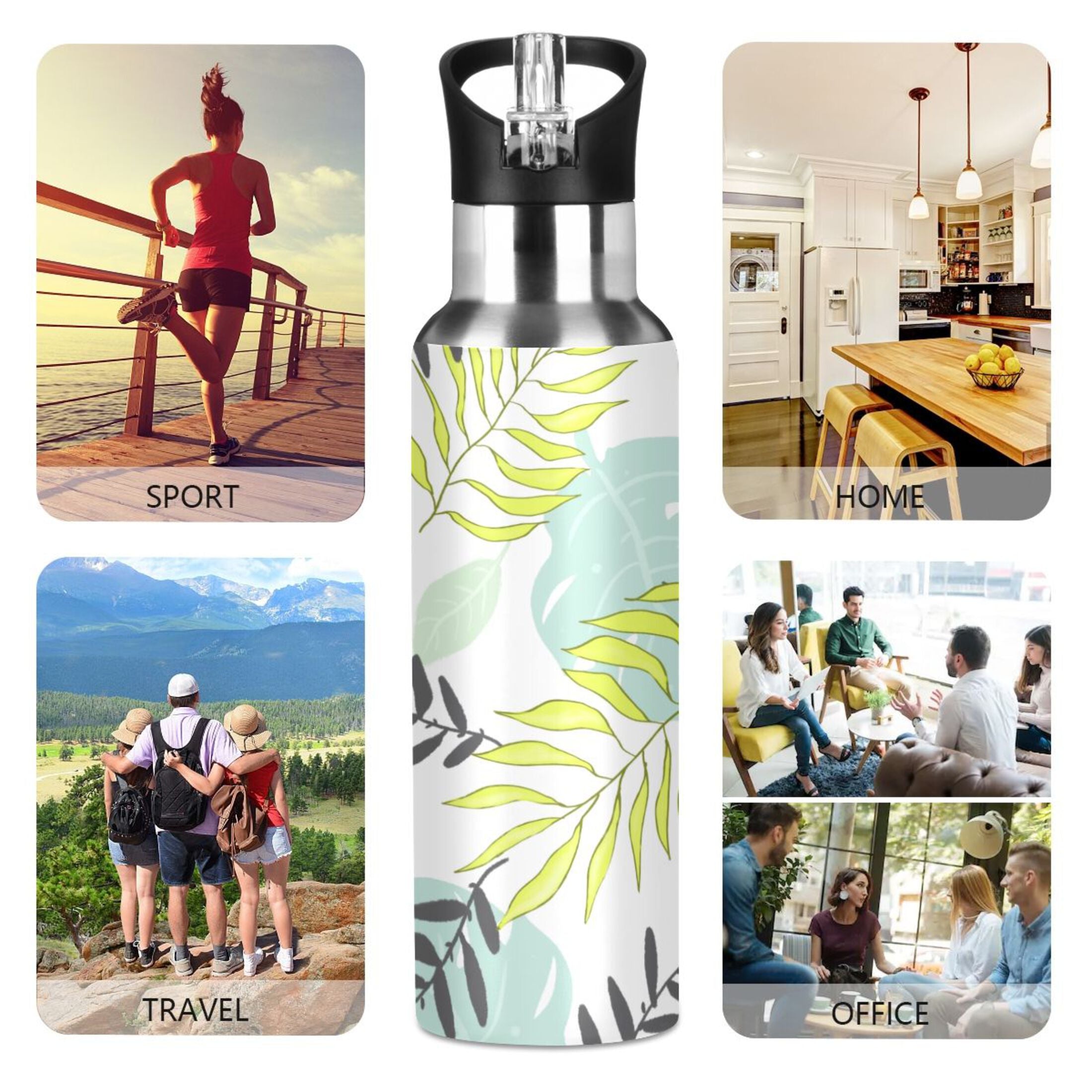 Stainless Steel Insulated Thermos Vacuum Flask Water Bottle with Straw Lid Y211844