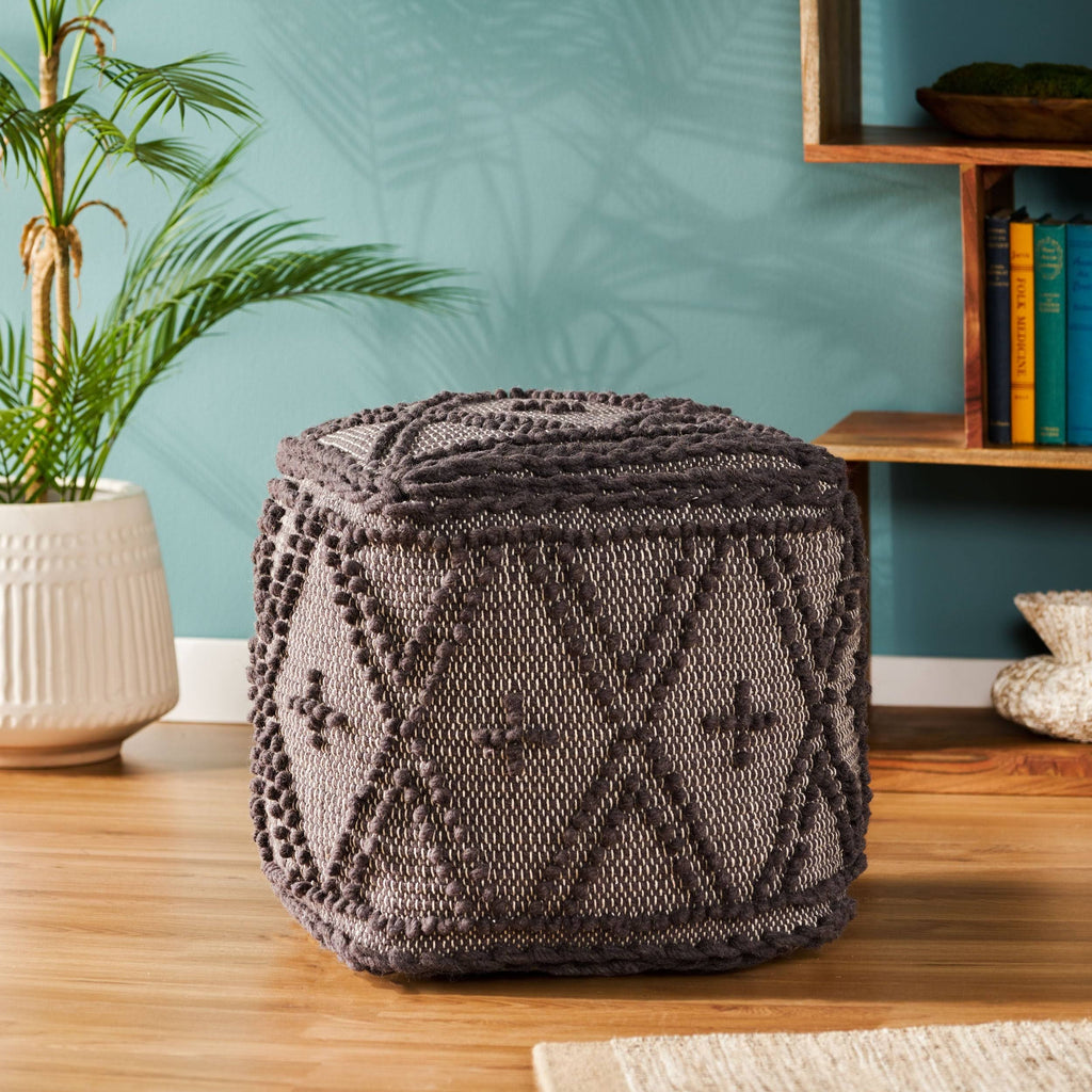 Charcoal Fabric Cube Pouf W84873