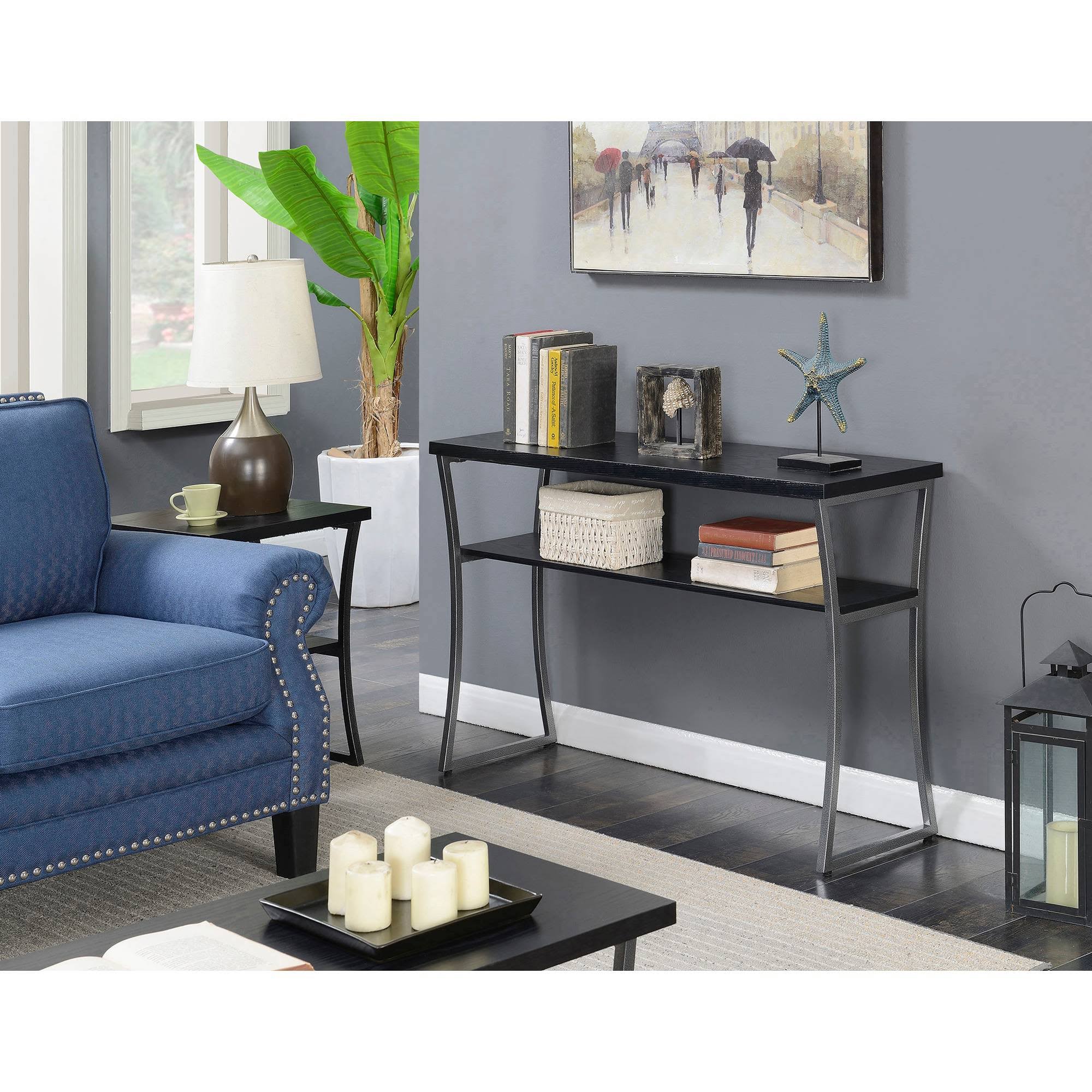 Black Woodgrain/Gray Console Table B8078