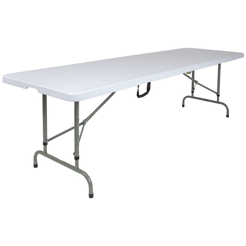 8-Foot Height Adjustable Bi-Fold Granite White Plastic Folding Table with Carrying Handle A1105