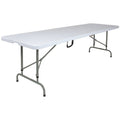 8-Foot Height Adjustable Bi-Fold Granite White Plastic Folding Table with Carrying Handle A1105
