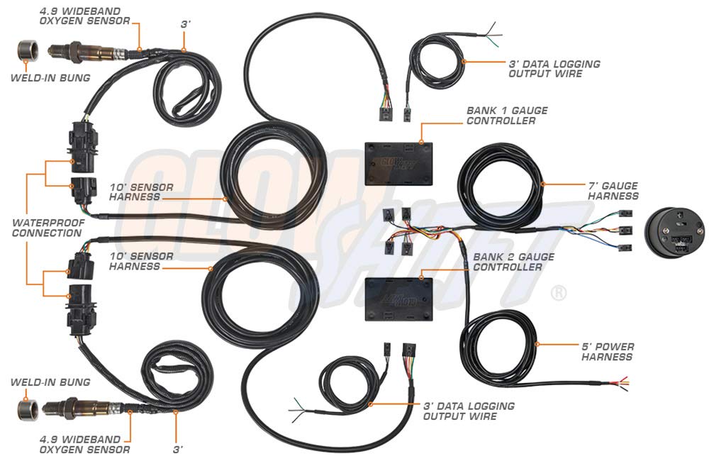 10 Color Digital Dual Wideband Air/Fuel Ratio AFR Gauge with Oxygen Sensors, 2-1/16" (52mm) C309824