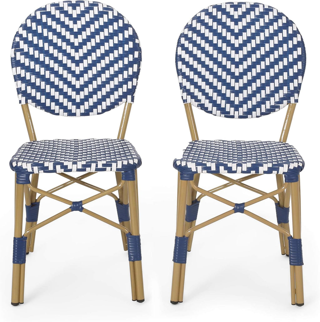 Navy Blue + White + Bamboo Finish Outdoor Bistro Chair Y899