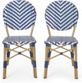 Navy Blue + White + Bamboo Finish Outdoor Bistro Chair Y899