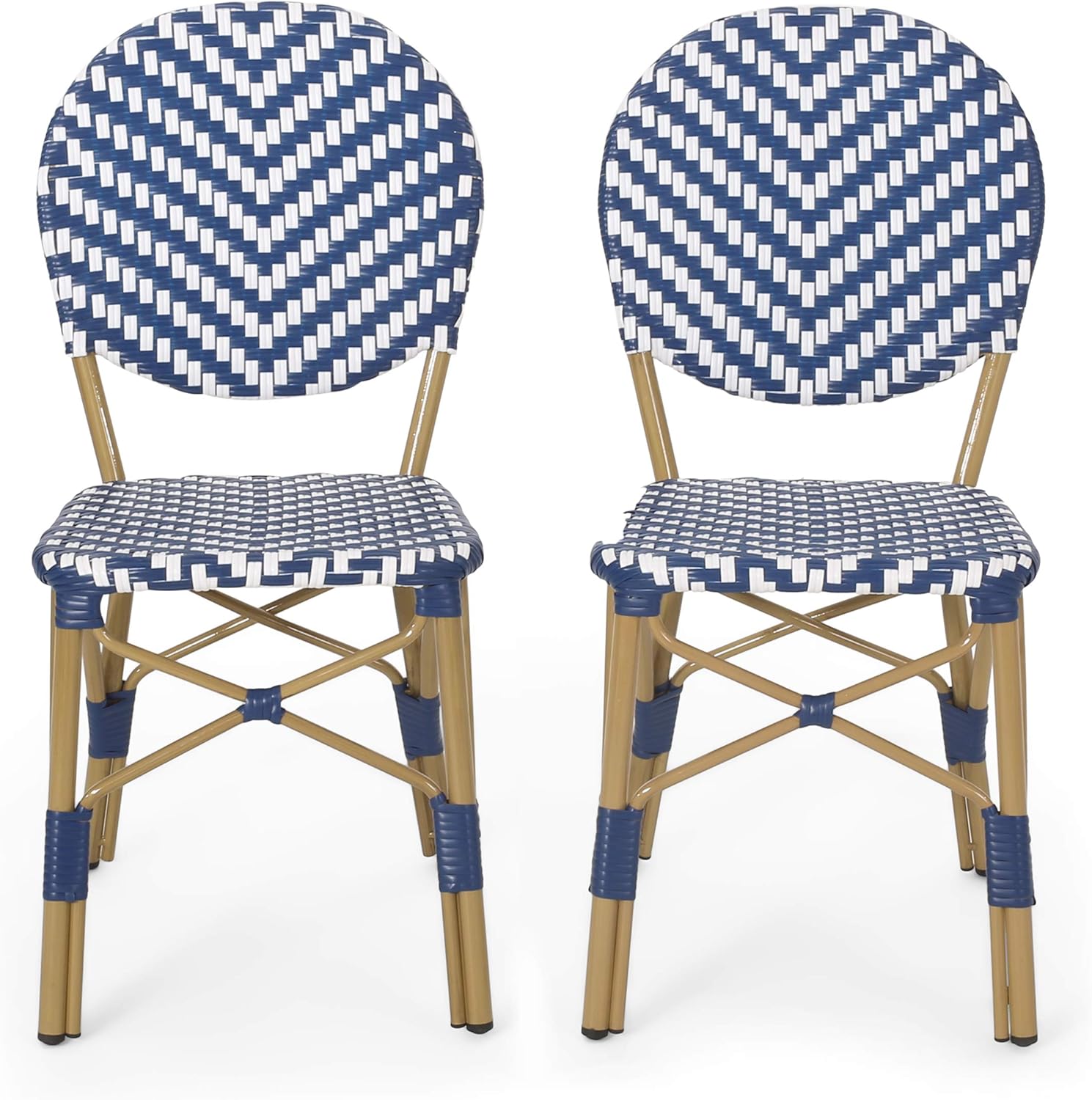 Navy Blue + White + Bamboo Finish Outdoor Bistro Chair Y899