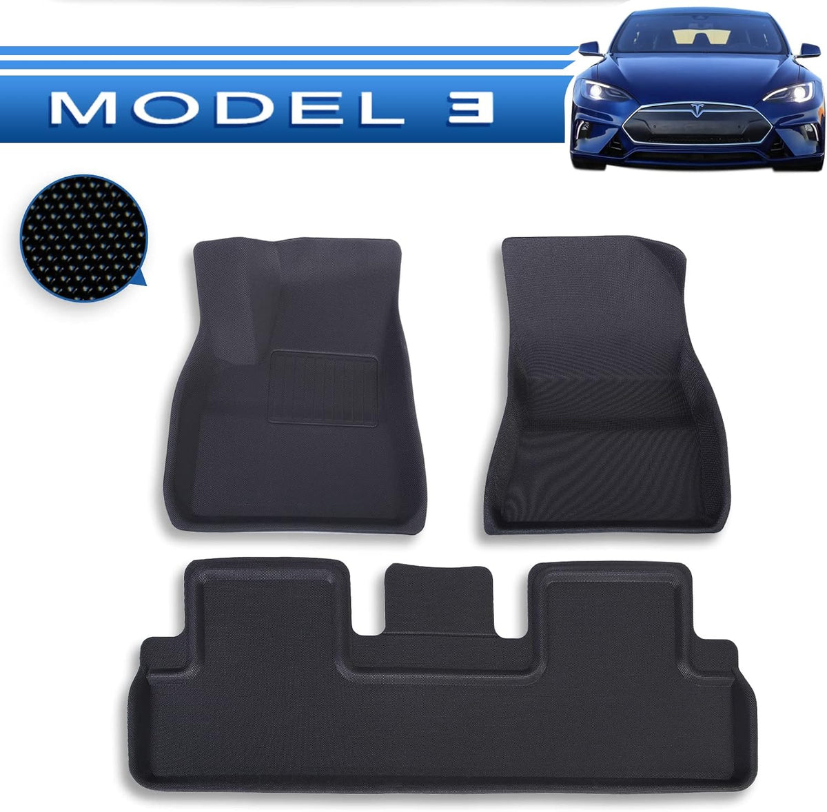 3Pcs/Set Black All Weather Car Floor Liners O9056