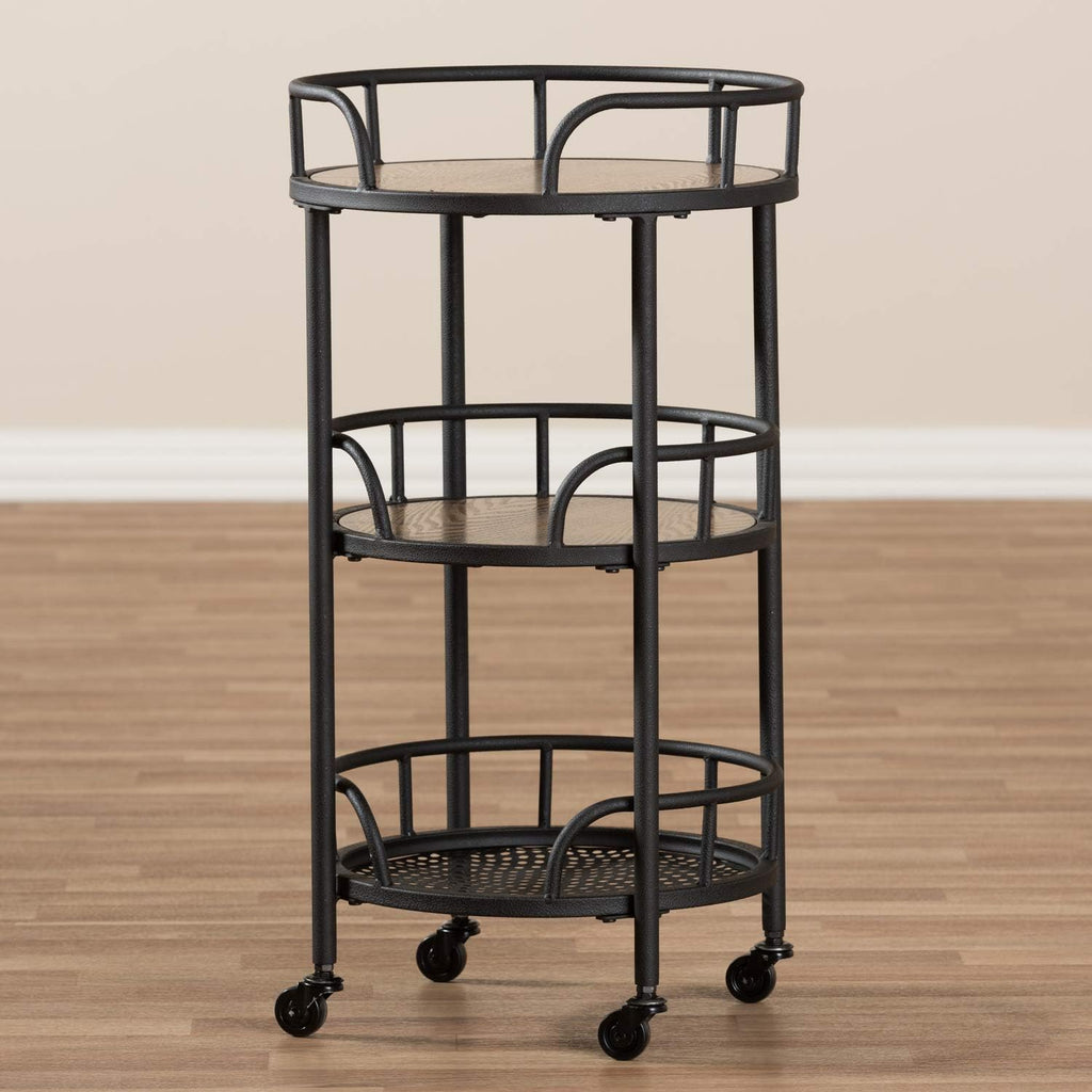 Rustic Industrial Metal and Wood Mobile Serving Cart O591362