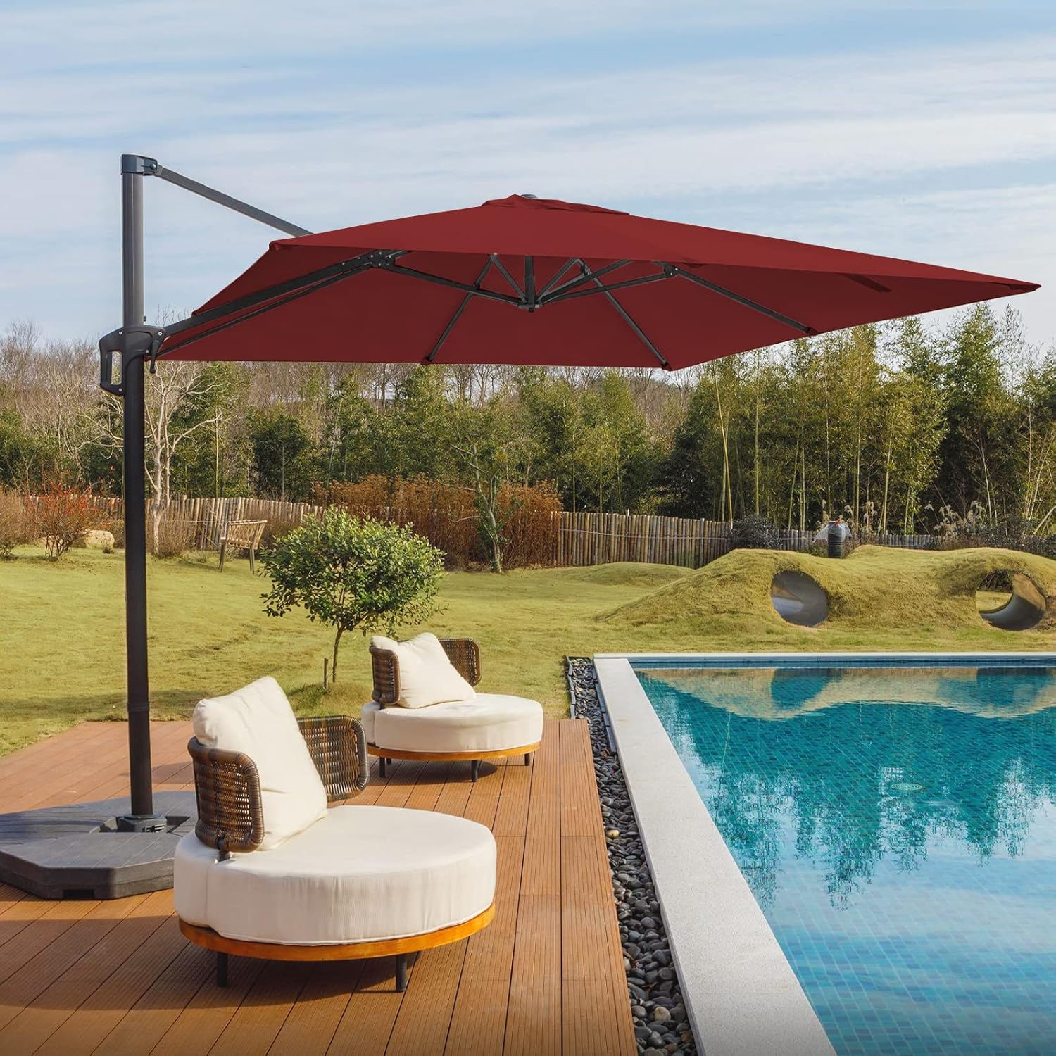 Navy Blue 10x10 FT Square Cantilever Patio Umbrella R289