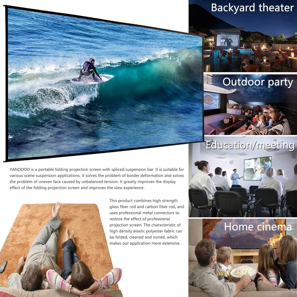 Foldable Projector Screen 120 inch 16:9 HD 4K Anti-Crease Black Backing Portable Projection Screen Pack of 2 M470