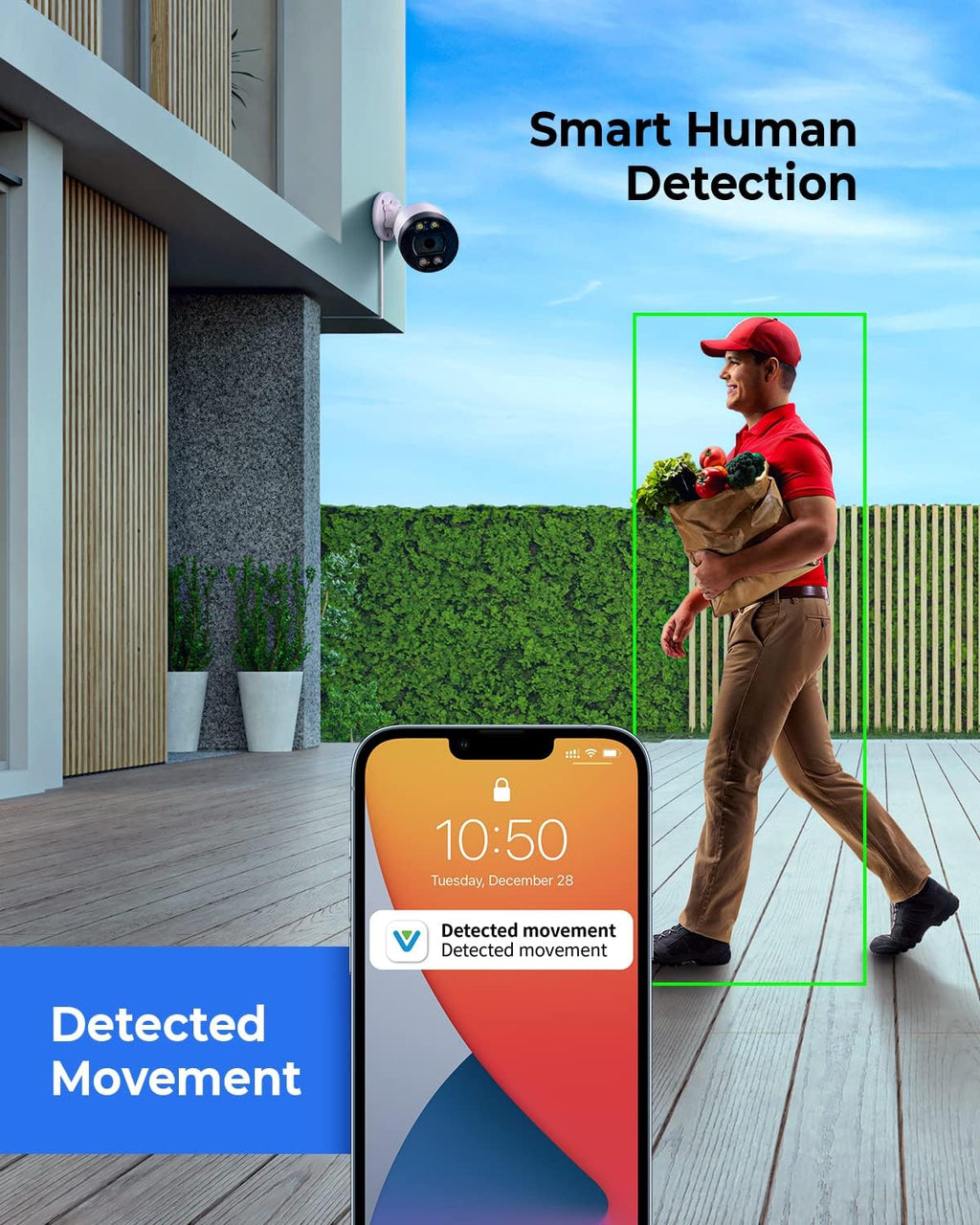 5MP PoE IP Camera with Two-Way Audio, Full-Color Night Vision, AI Human Detection, IP66 Weatherproof O174
