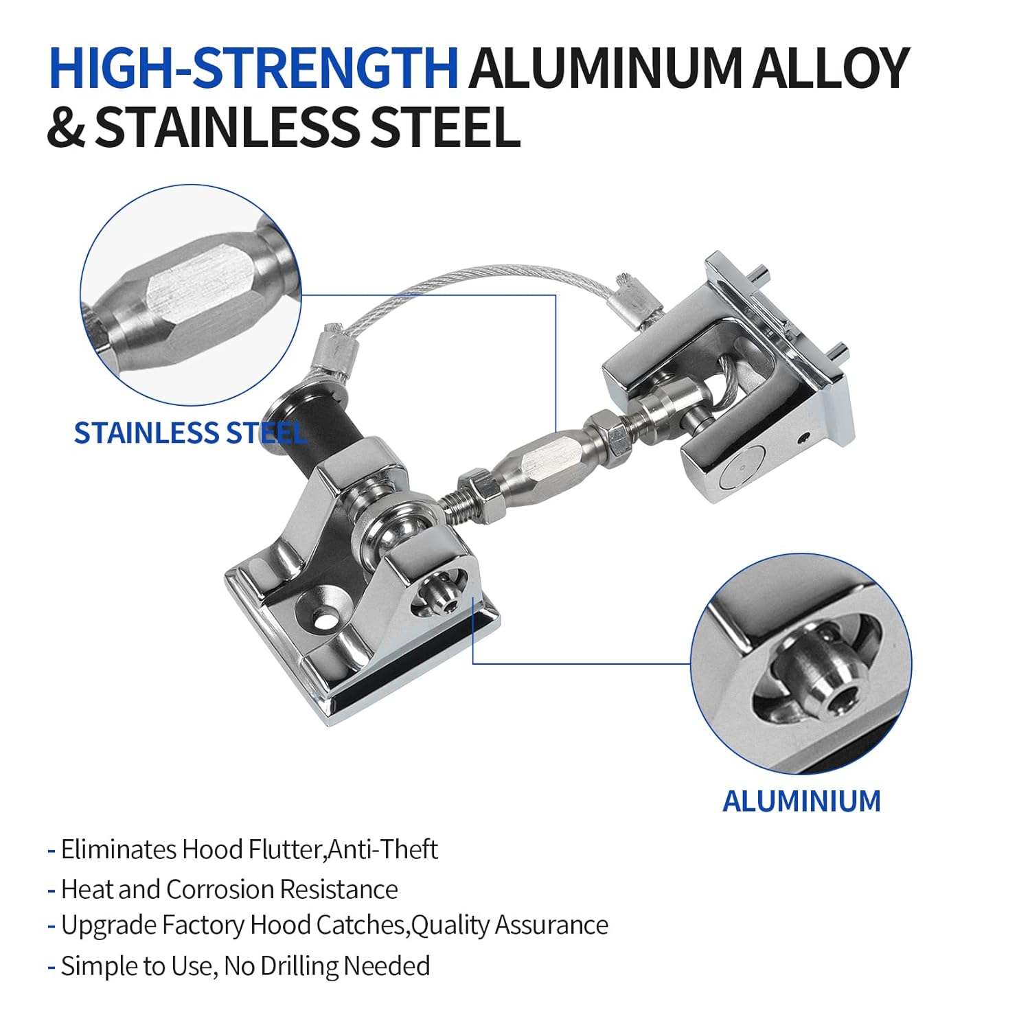 Hood Latches for Jeep Wrangler JL JT, Aluminum Alloy, Chrome, Pack of 2 D2991