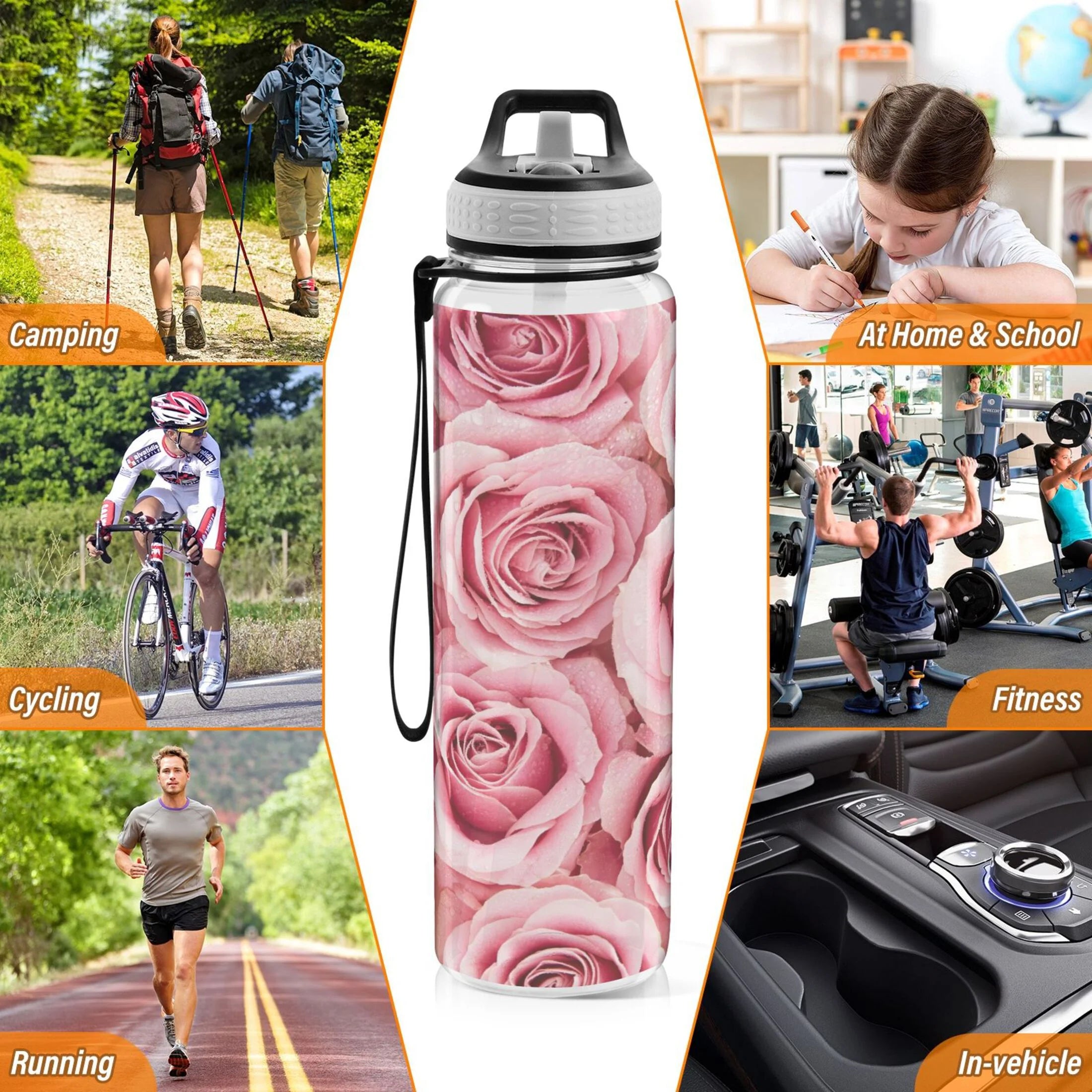 Pink Roses Flowers 32oz Tritan Leakproof Sports Bottle E7146