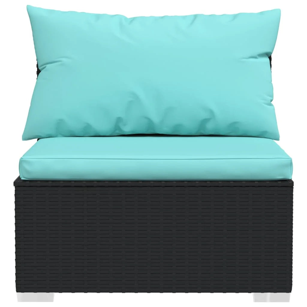 Black 2 Piece Poly Rattan Patio Furniture Set with Cushions U46509