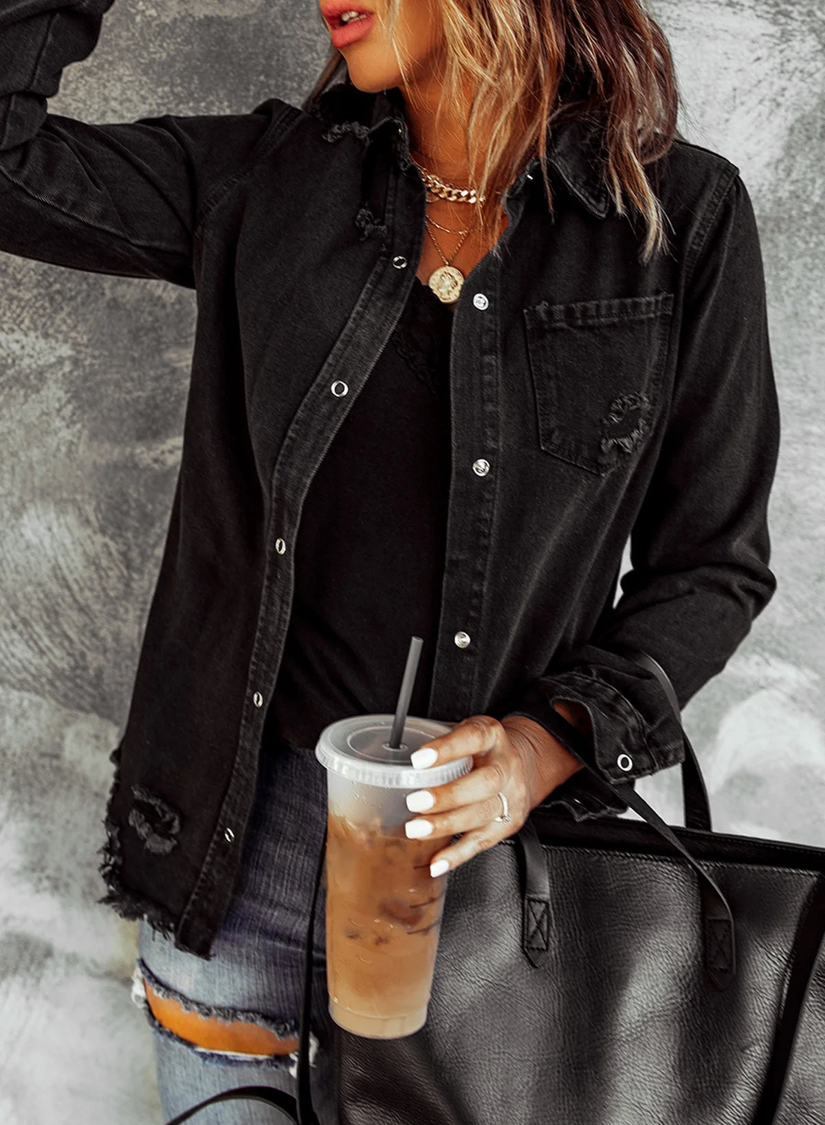 Distressed Denim Jacket S129740