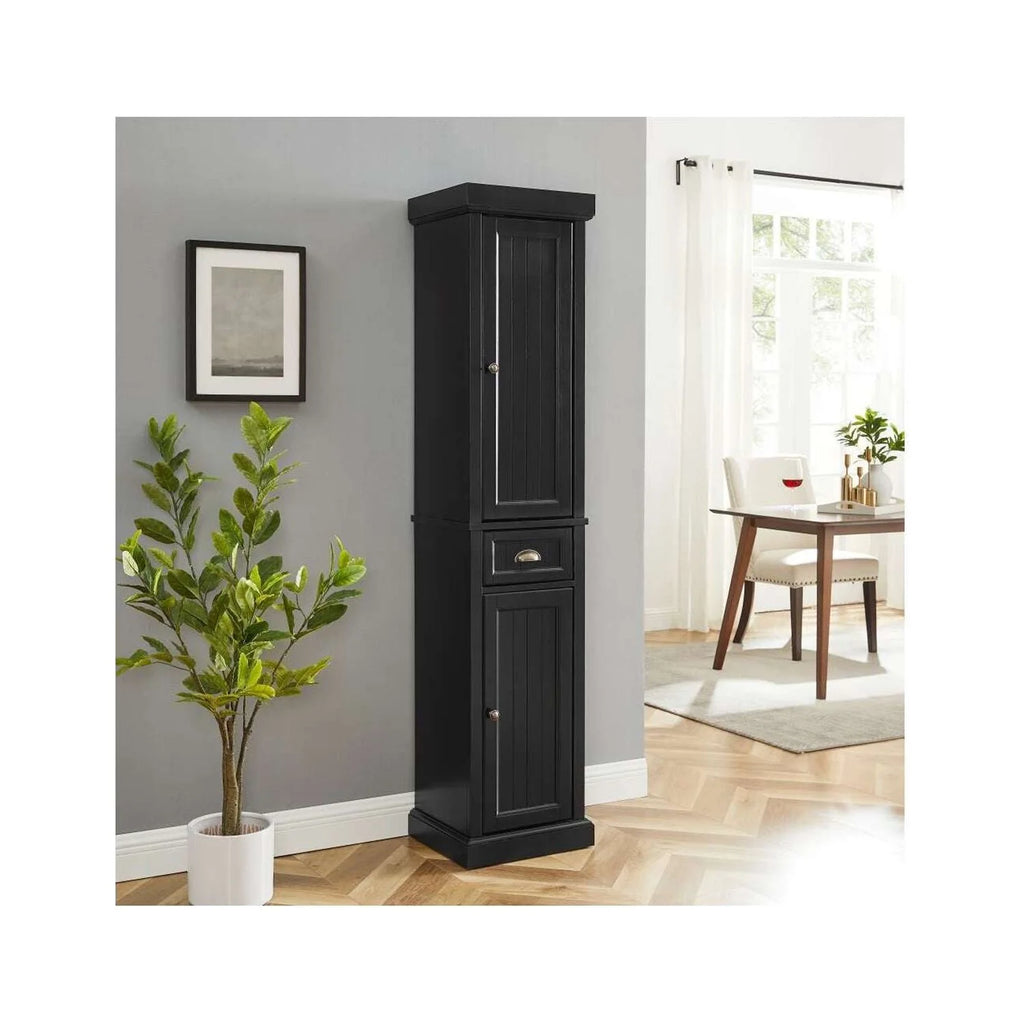 Distressed Black Wood Linen Cabinet E24619