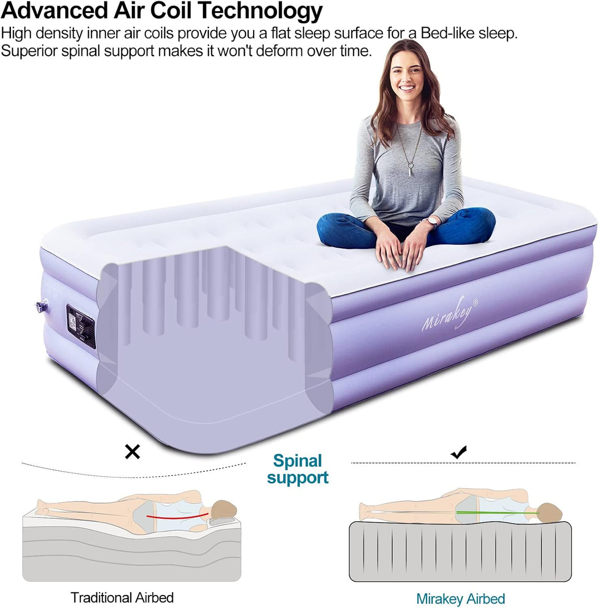 Light Blue White Velvet Flocked Twin Air Mattress with Built in Pump Q592079