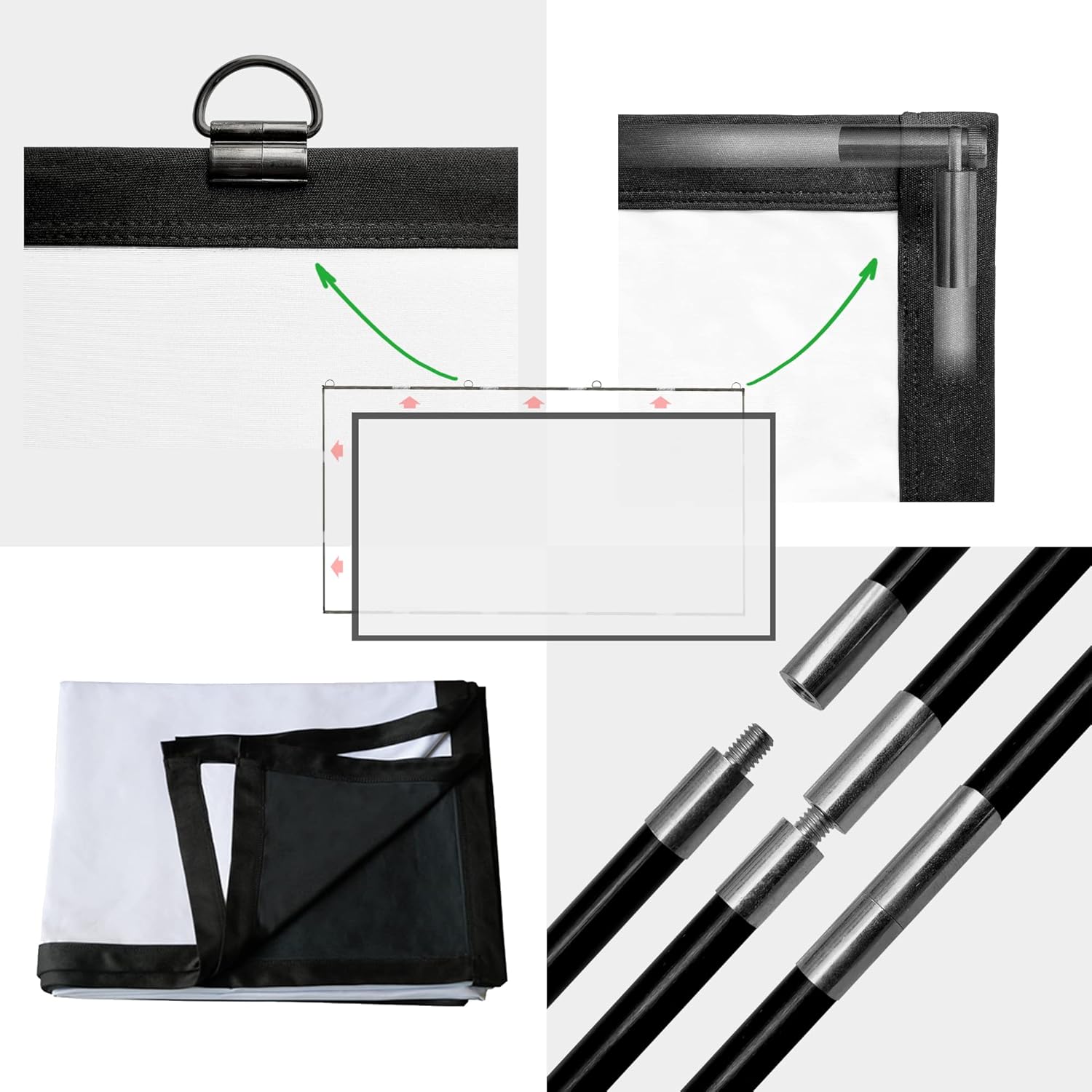Foldable Projector Screen 120 inch 16:9 HD 4K Anti-Crease Black Backing Portable Projection Screen Pack of 2 M470