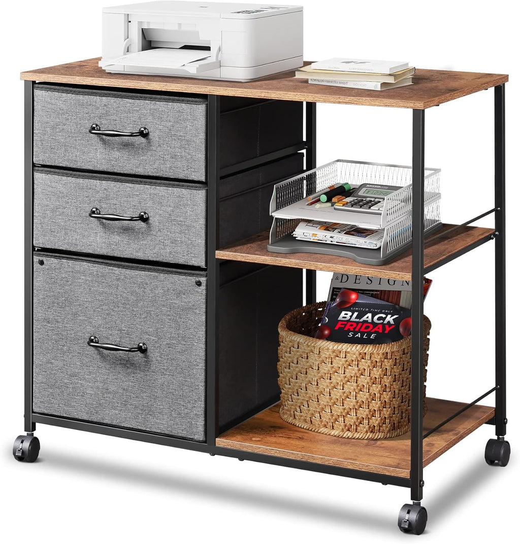 Black 3 Drawer Mobile File Cabinet with Open Storage Shelf L746