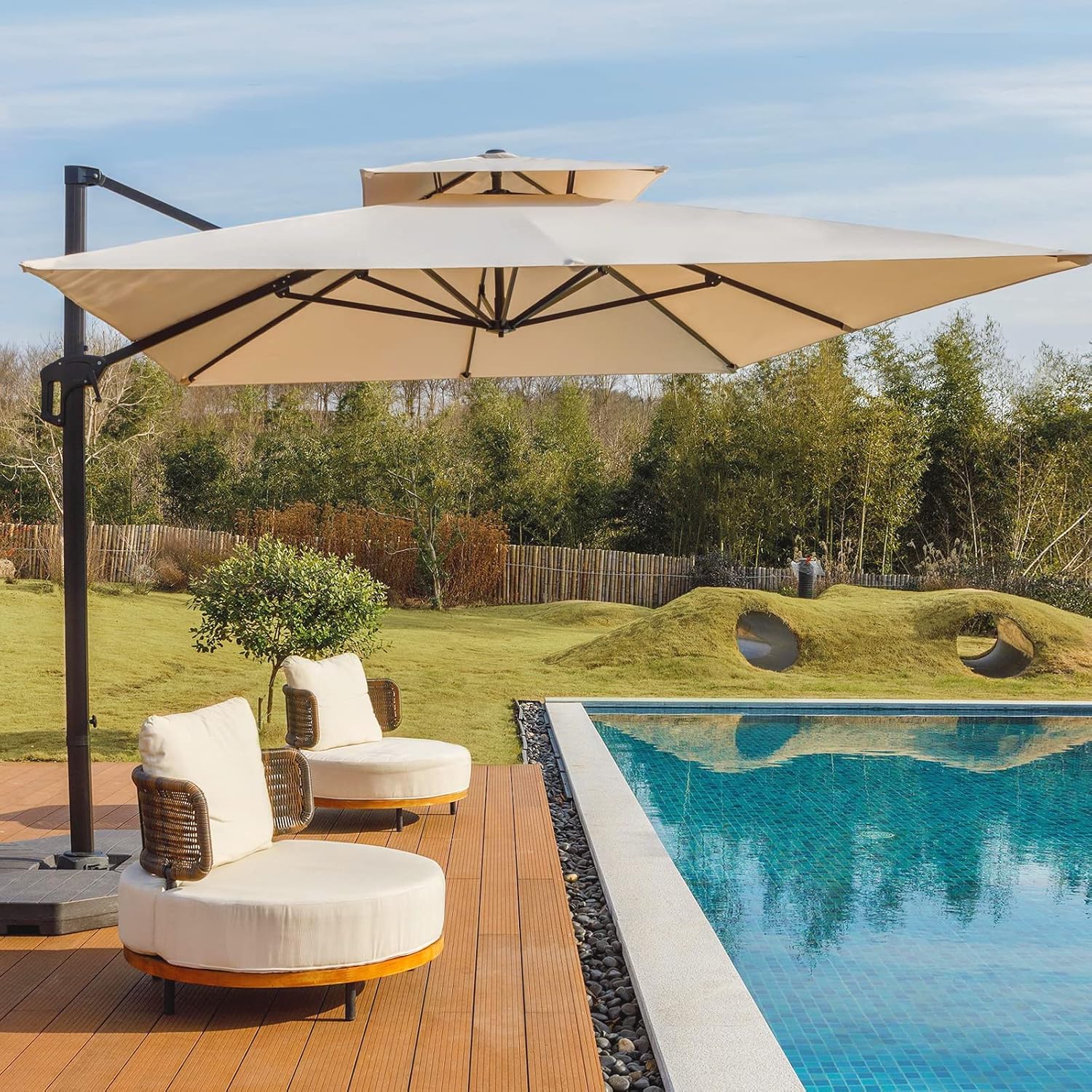 Navy Blue 10x10 FT Square Cantilever Patio Umbrella R289