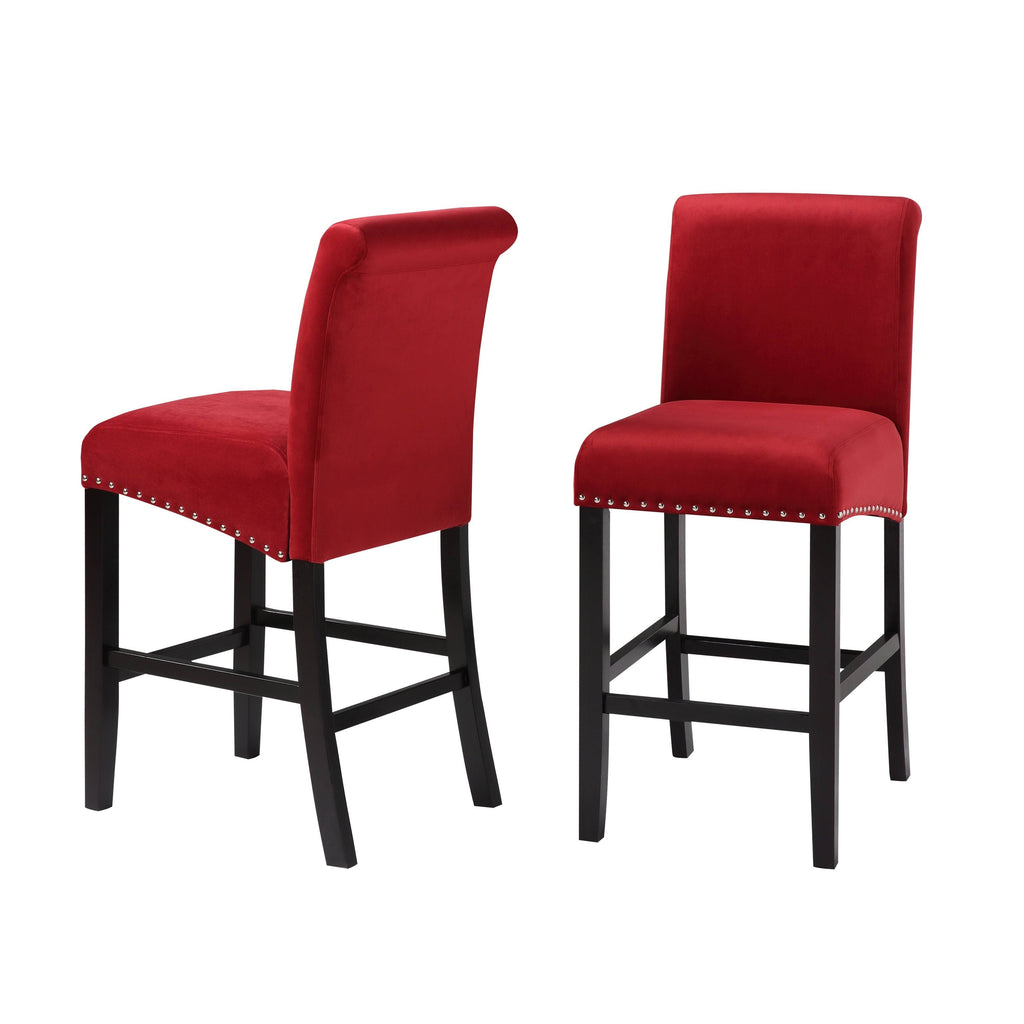 Deep Red Velvet Counter Chair Set of 2 M48279