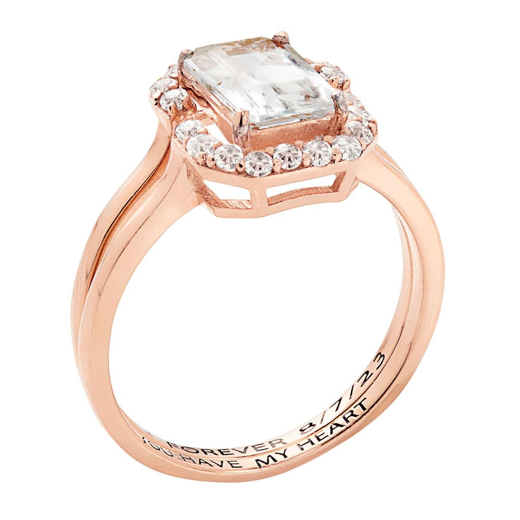 14K Rose Gold over Sterling Silver Emerald Cut White Topaz 2 Piece Wedding Set P491