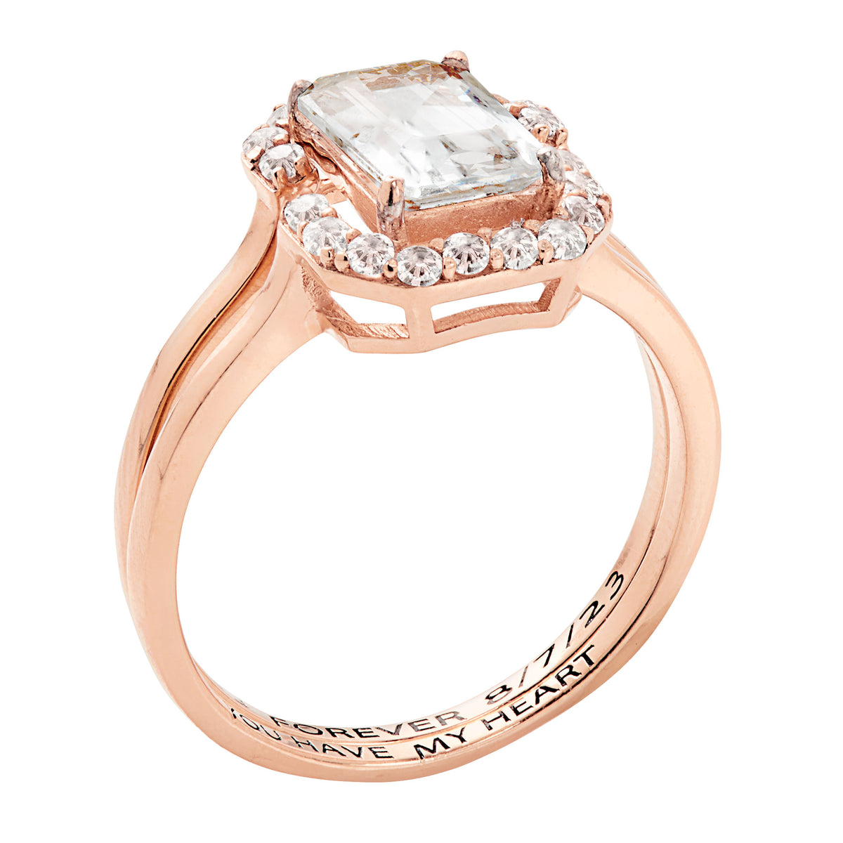 14K Rose Gold over Sterling Silver Emerald Cut White Topaz 2 Piece Wedding Set P491