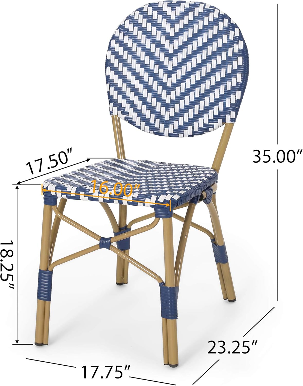 Navy Blue + White + Bamboo Finish Outdoor Bistro Chair Y899