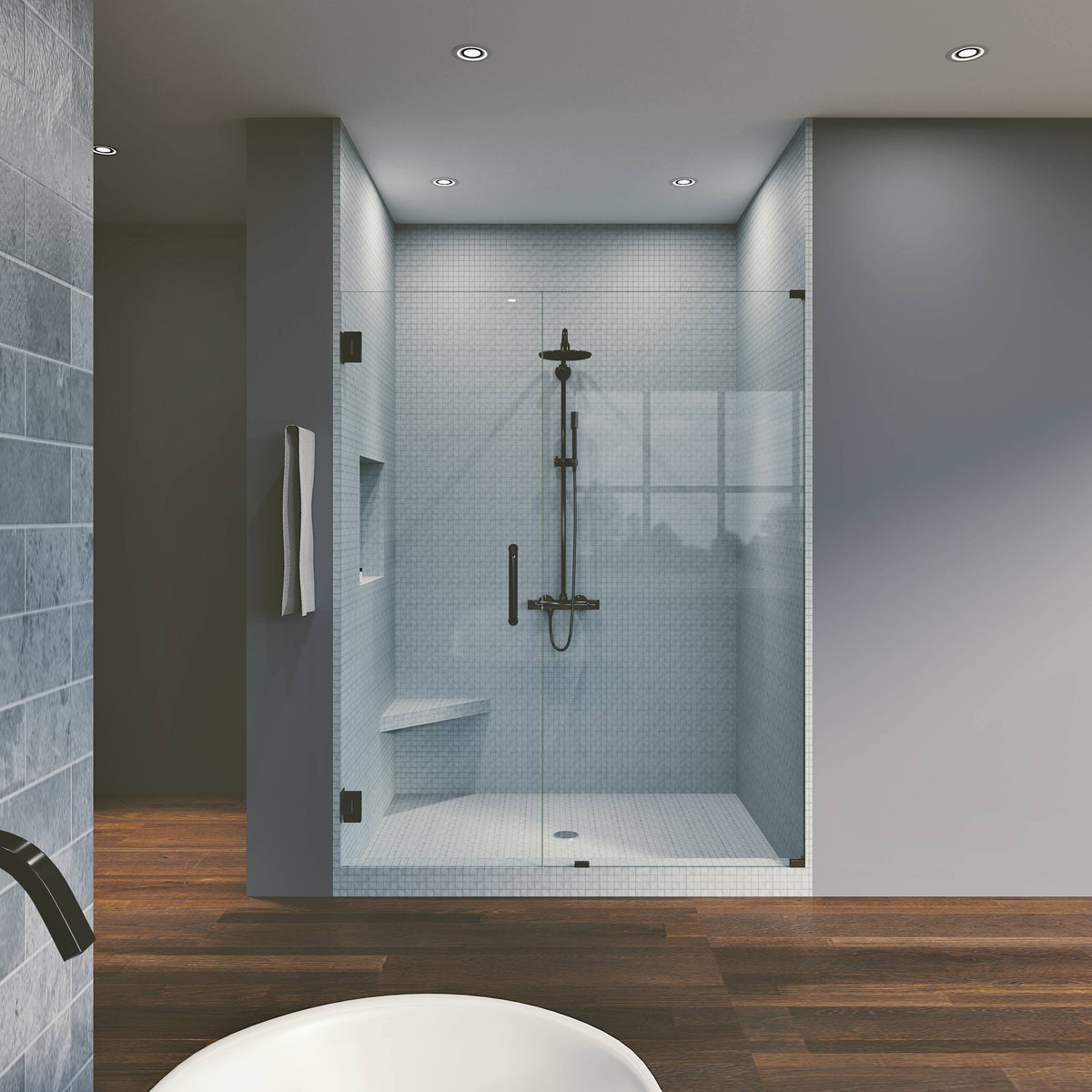 Matte Black Hinged Frameless Shower Door R833933