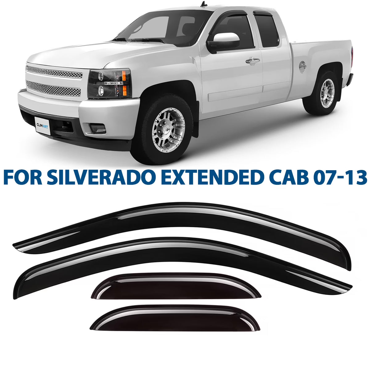 4pcs Tape-on Window Deflectors for Chevrolet Silverado/GMC Sierra 2007-2013 Extended Cab O595240