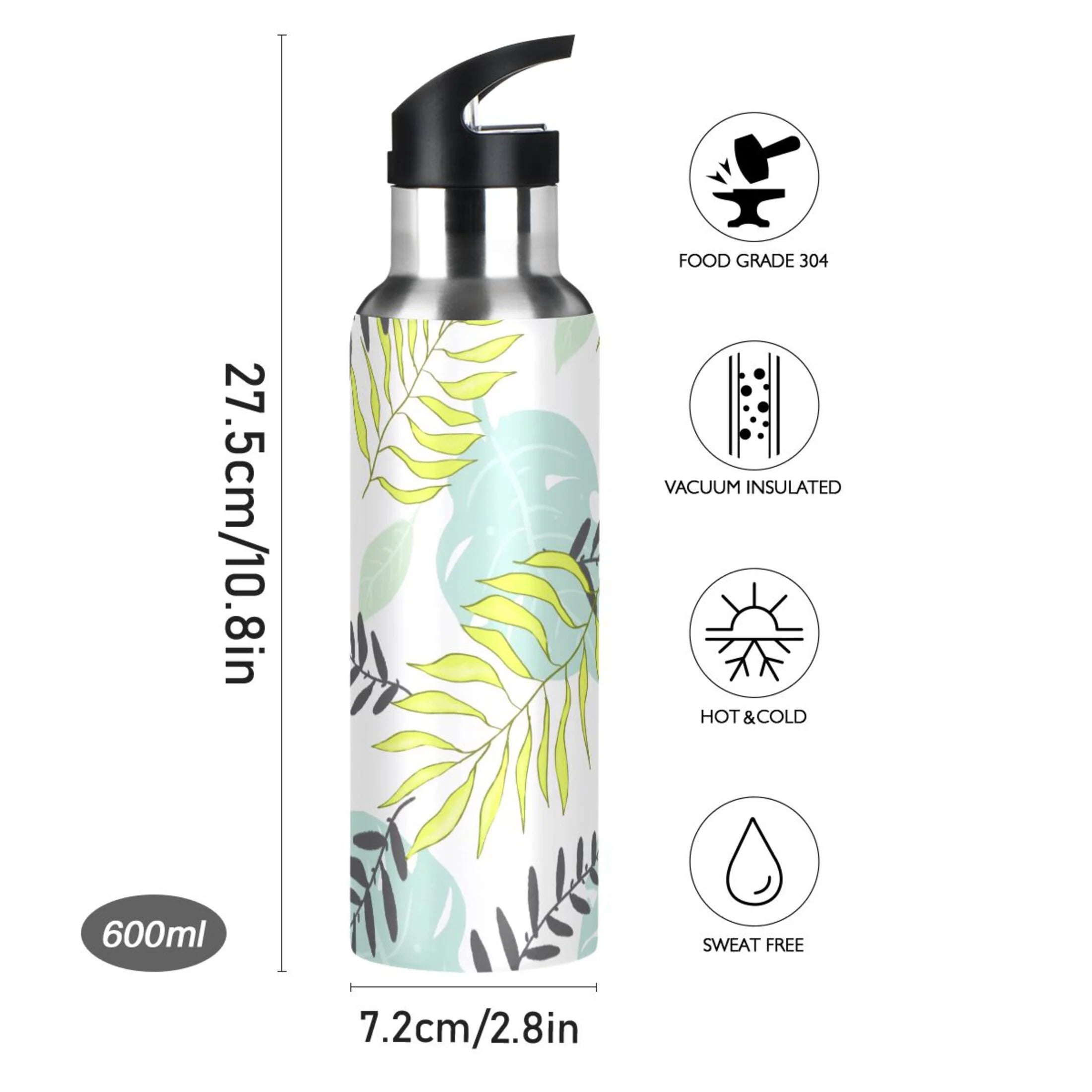 Stainless Steel Insulated Thermos Vacuum Flask Water Bottle with Straw Lid Y211844