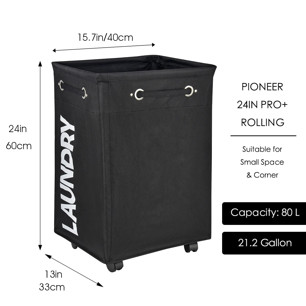 24" Wheeled Laundry Hamper Light Blue with Cotton Laundry Bag W1267