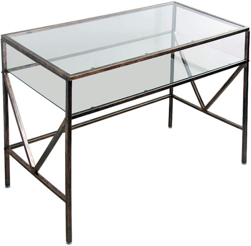 Antique Gold Glass Top Desk Vanity Table E86976